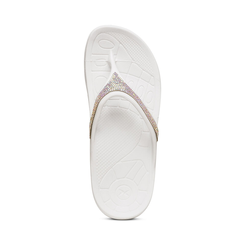 Aetrex Women's Fiji Orthotic Flip Flops - White | USA J7GKW6K